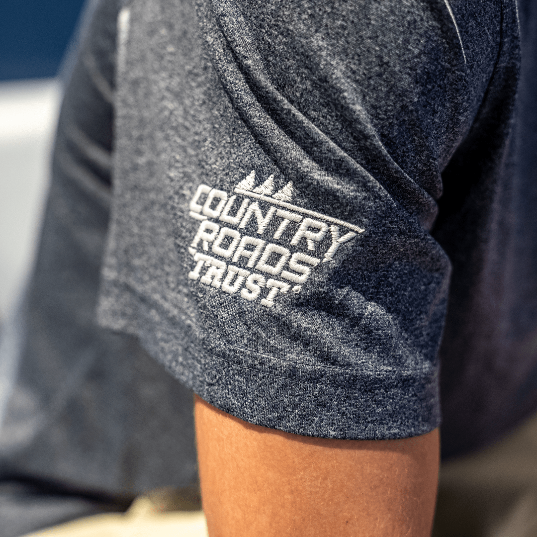 Country Roads Trust State Outline Dri-Fit Tee - Heather Navy & Heather Gray Options